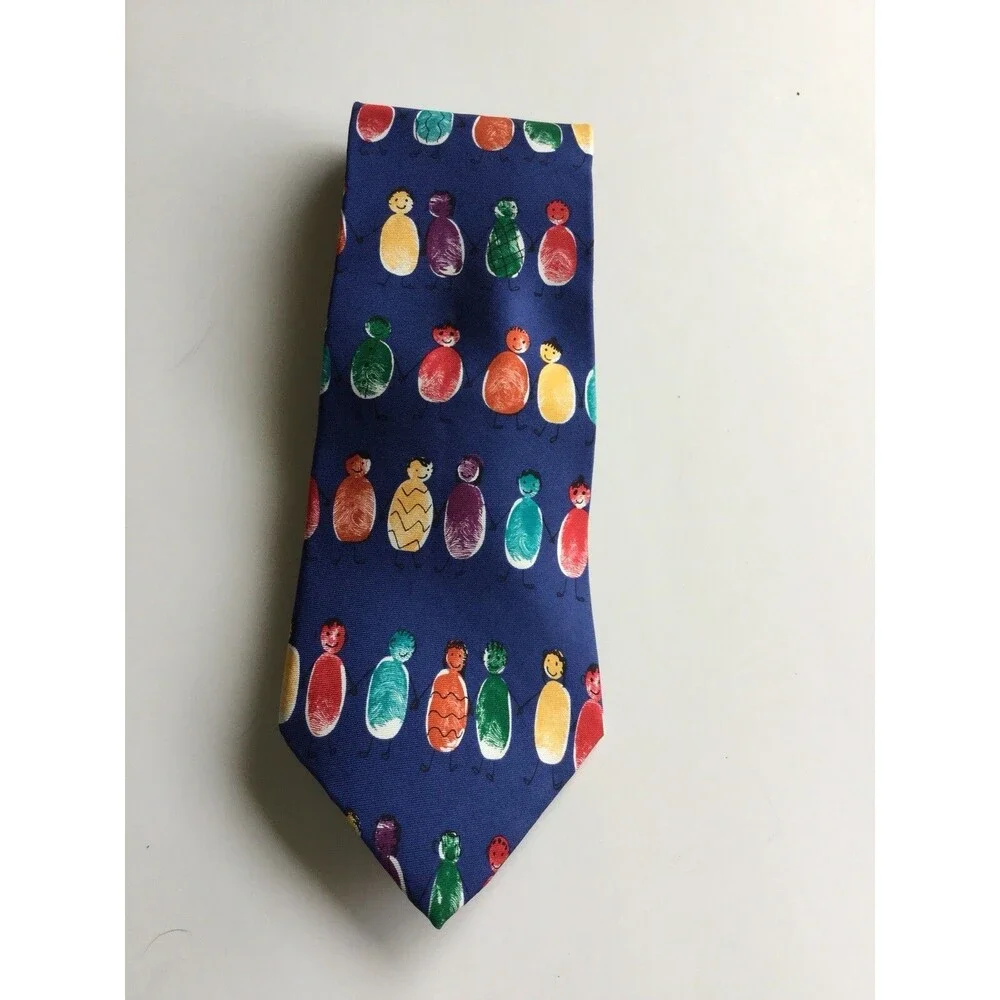 Save The Children Just Like Fingerprints Ariana 12 Neck Tie Blue 100% Silk